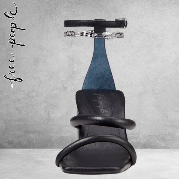 FREE PEOPLE Parker Chain Leather Block Heel Chain-Wrap Ankle Sandals/Heels NWT - Picture 7 of 16